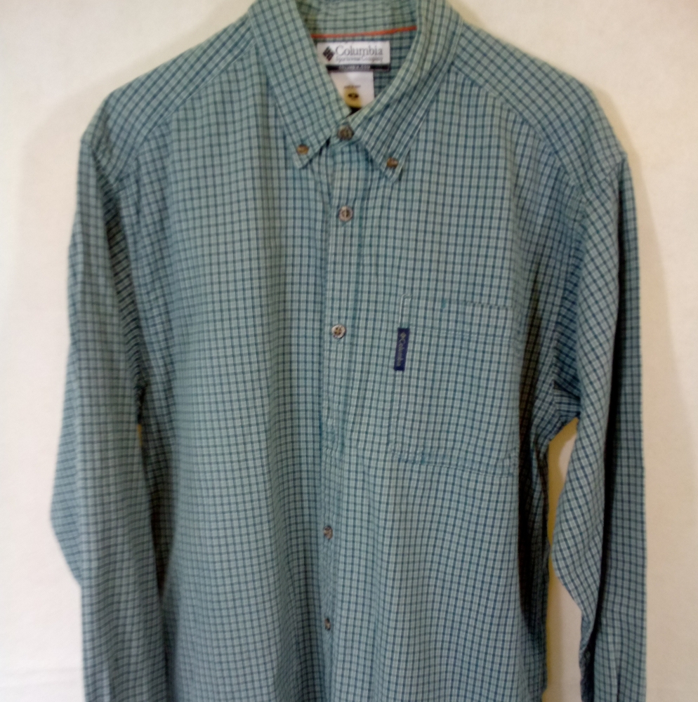 Mens Columbia Blue Check L/S Button Down Casual Shirt M